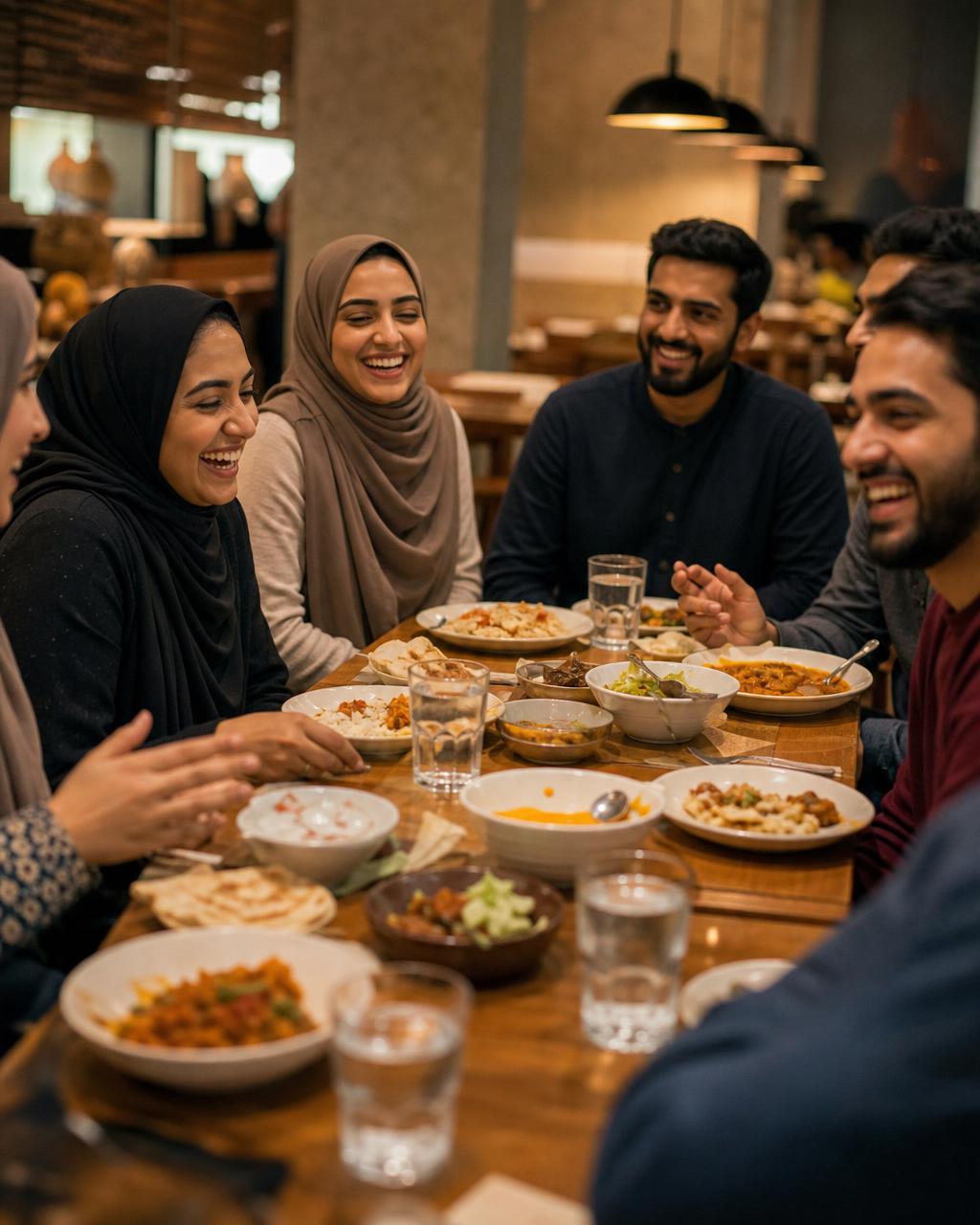 Muslim friends dining together